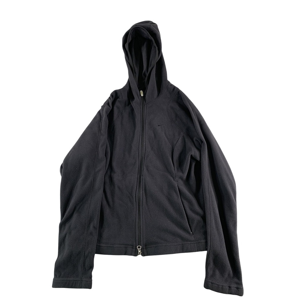 Vintage Nike Jacket Womens Small Black Therma-Fit Fleece Full Zip Hoodie 00s S04